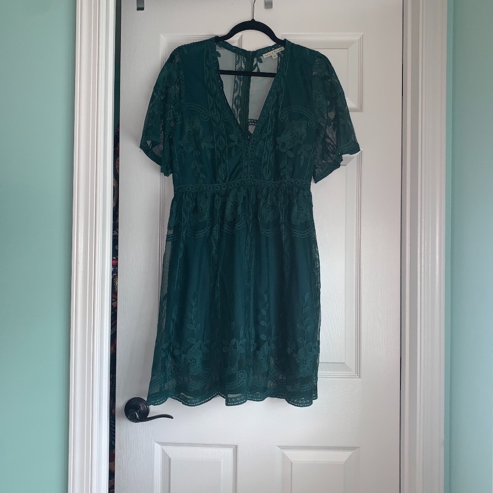 Haute Monde Teal Lace Mini Dress